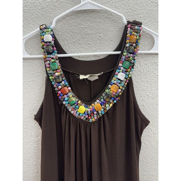 Carrie Allen Womens Maxi Dress Size Medium Brown Gemmed V-Neckline - Picture 2 of 11